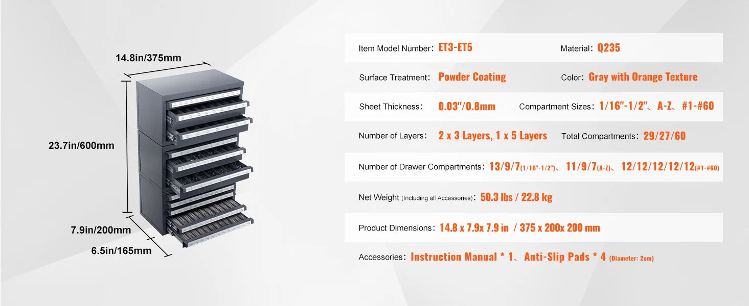 SucceBuy Steel Drill Bit Dispenser Organizer Cabinet, Heavy-Duty Metal Storage Cabinet with Drawers, Stackable Drill Bit Organizer for Machine Shop & Garage