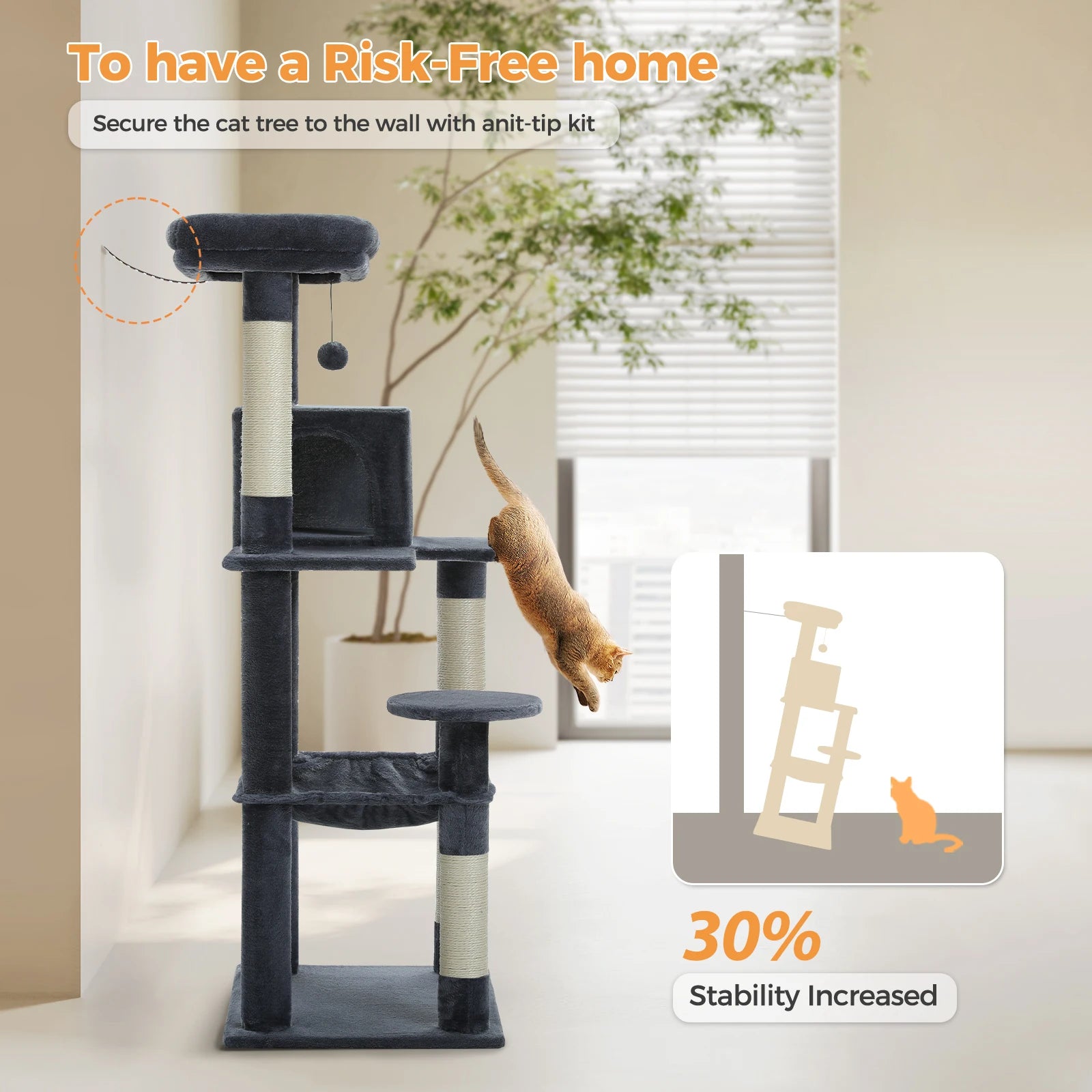 5-Level Cat Tree Tower for Indoor Cats – Large Cat Condo with Hammock & Scratching Posts