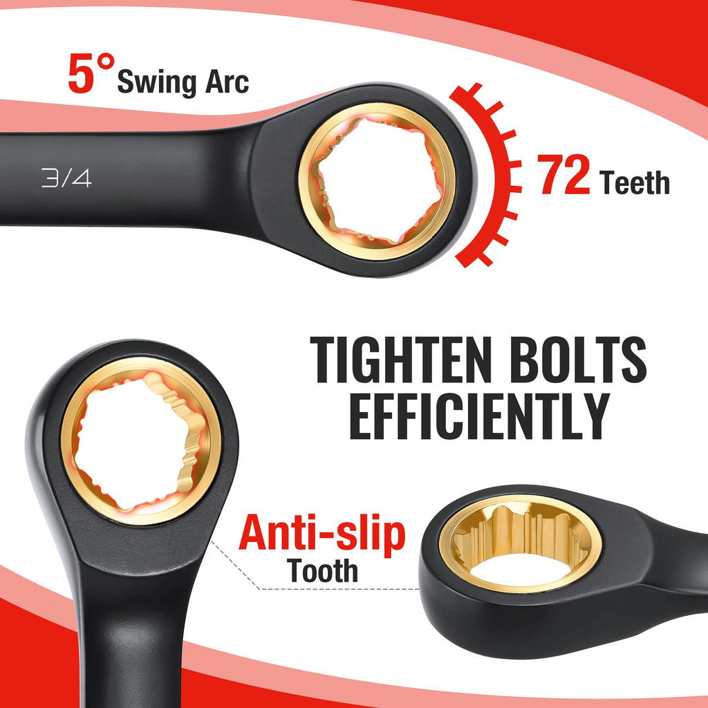 WORKPRO 9-Piece 72-Tooth Ratcheting Combination Wrench Set (Metric 8–19mm)