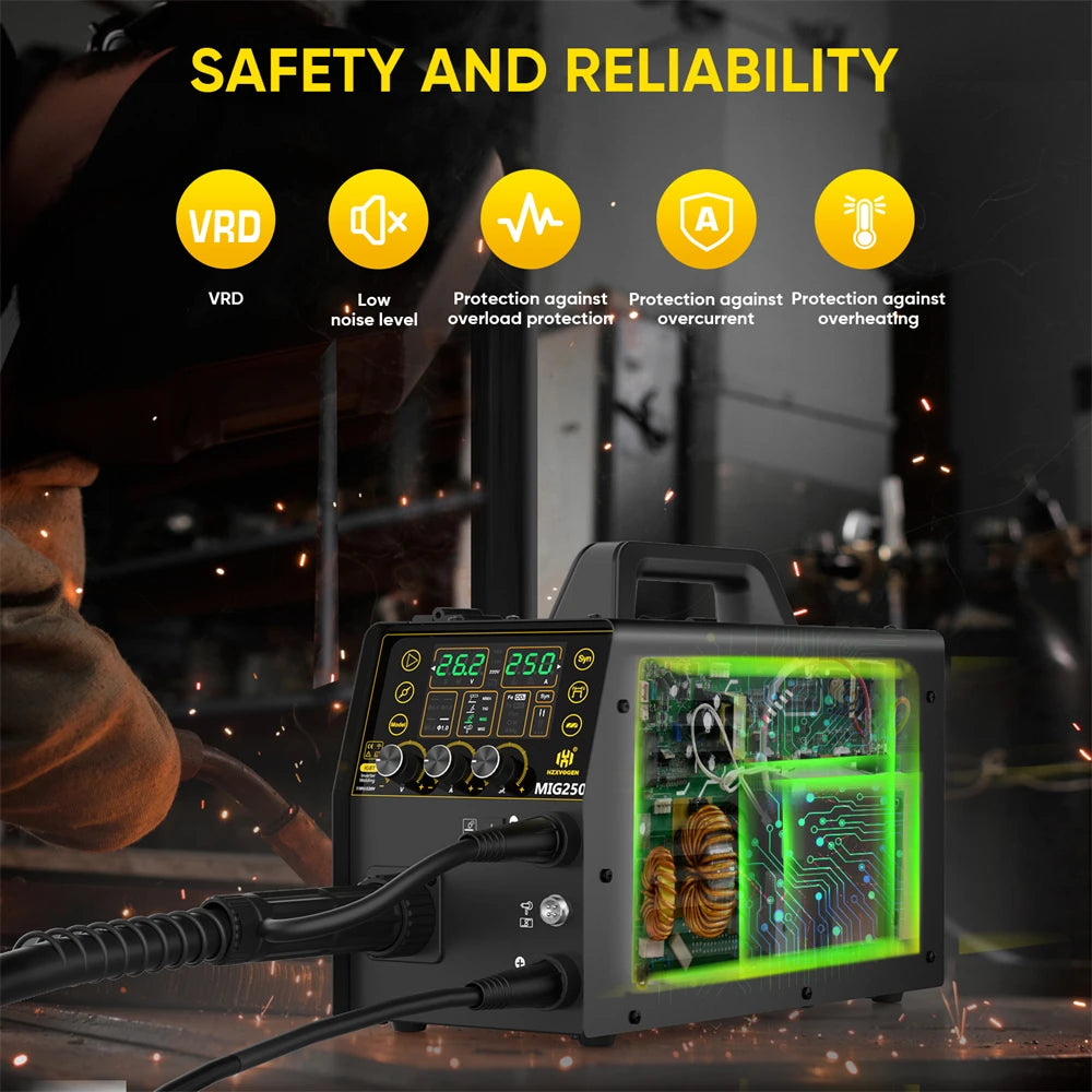 HZXVOGEN MIG250 Aluminum 5 in 1 Welding Machine MMA ARC/Gas MIG/Gasless MIG/LIFT TIG Spot Welding Portable Home Welder Tool