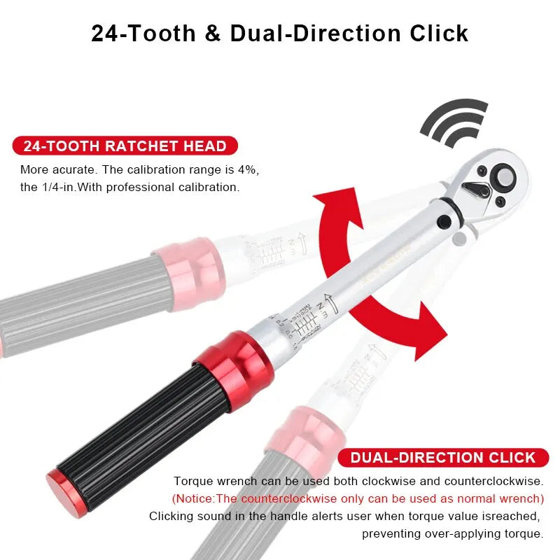 RIDERACE 15-Piece Bicycle Torque Wrench Set | Dual-Direction 2–24Nm Precision Torque Tool Kit for Bikes, Motorcycles & Repairs