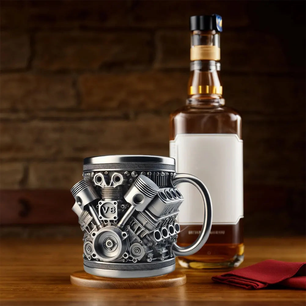 Unique Car Engine Coffee Mug – 3D Engine Design Stainless Steel Tea Cup | 450ml | Perfect Gift for Car Enthusiasts