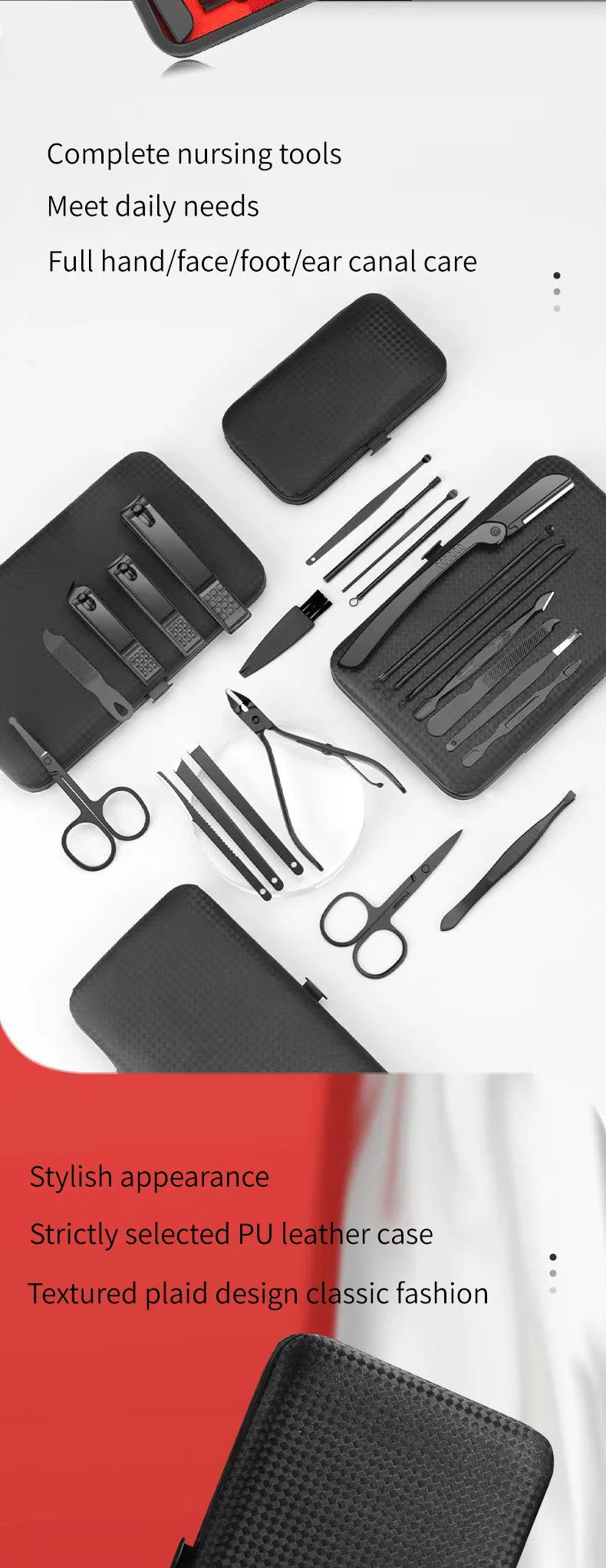 ✨ Luxe Carbon-Steel 24-Piece Nail Care Kit – Professional Manicure & Pedicure Set (Black + Red Edition)