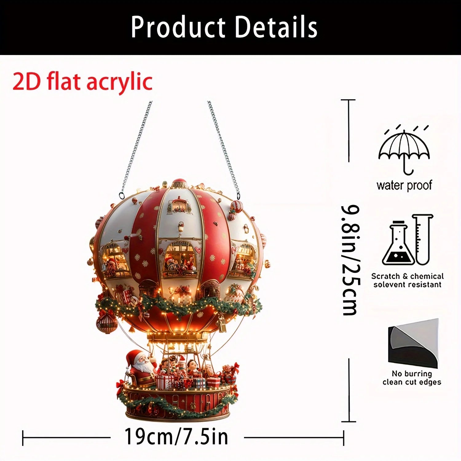 Balloon Christmas Day Ornaments 2D Flat Acrylic Hot Air Balloon Glass Ornament For Christmas Day Big Decoration IntéRieur