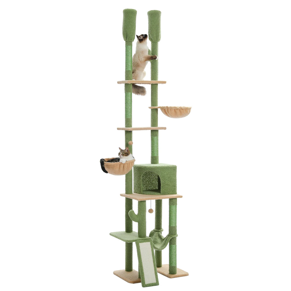 Cactus Floor-to-Ceiling Cat Tree Tower – 7-Tier Adjustable Cat Climbing Tree with Hammocks & Condo