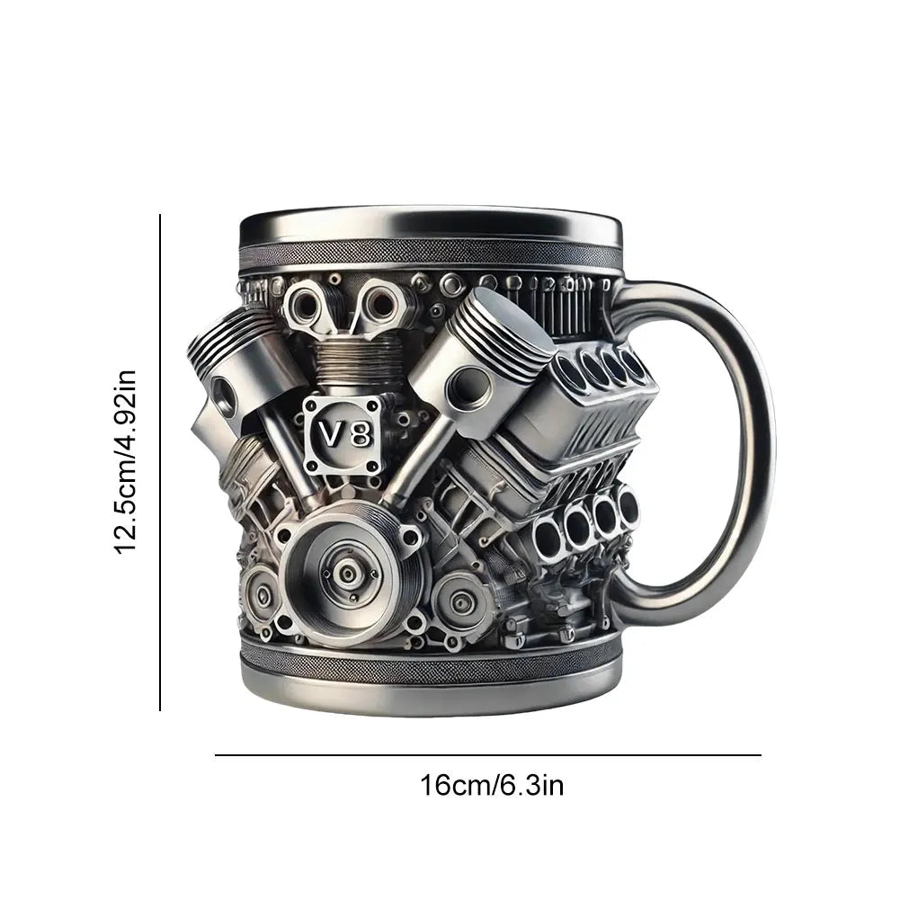 Unique Car Engine Coffee Mug – 3D Engine Design Stainless Steel Tea Cup | 450ml | Perfect Gift for Car Enthusiasts