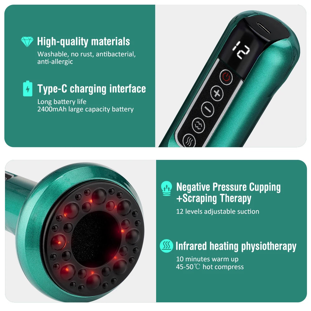 ✨ DeepGlow 12-Level Electric Cupping & Gua Sha Massager | Infrared Heating, Anti-Cellulite & Body Slimming Therapy Device