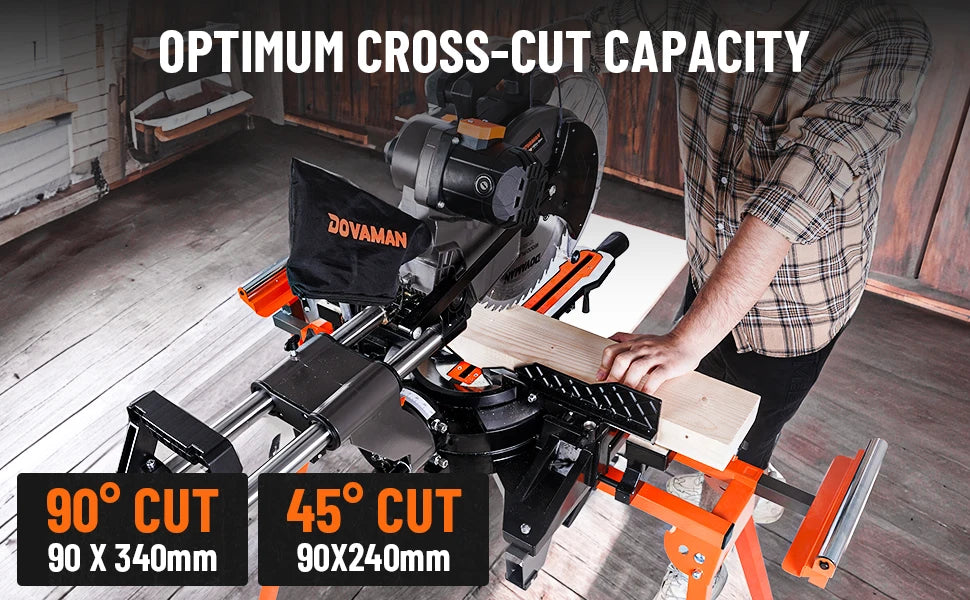 DOVAMAN 12-Inch Dual-Bevel Sliding Miter Saw | 3800 RPM 15A Motor | Laser Guide | 0–45° Bevel & Miter | 9 Positive Stops | 4.2" x 13" Crosscut Capacity
