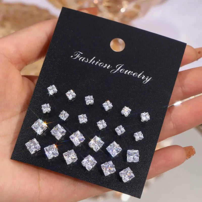 Elegant Essentials Limited Edition Crystal Wedding Studs - 12-Pair Shimmer Set for Women & Men