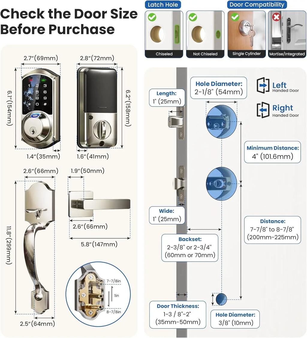 Veise VE017 Fingerprint Smart Door Lock, App Control, 7-in-1 Keyless Entry, Auto Lock, Emergency Power Port