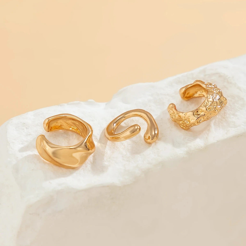 Luxe Metal Chunky Geometric Ear Cuff Earrings - Limited Edition No Piercing Clip Set for Confident Women