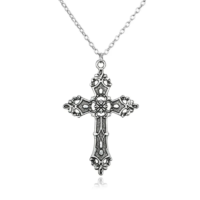 Vintage Gothic Zircon Cross Necklace – Y2K Inspired Unisex Pendant for Men & Women