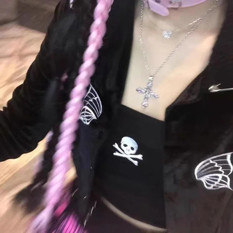 ✨ Luxe Gothic Zircon Cross Pendant Necklace – Y2K Aesthetic Punk Statement Jewelry (Unisex)