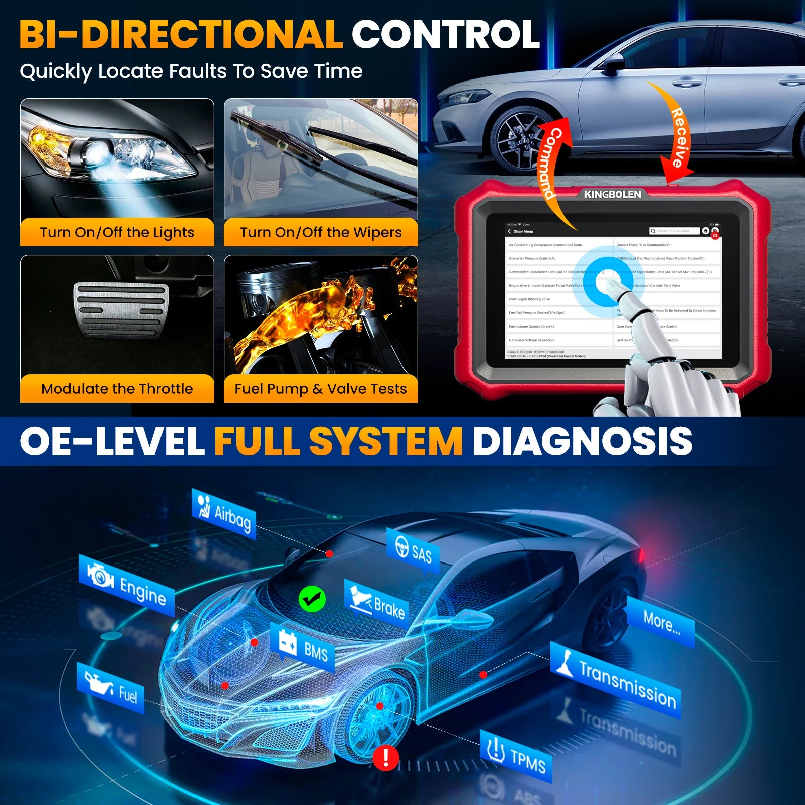 Lifetime Free Update KINGBOLEN K8 PRO Elite Bidirectionnal OBD2 Scanner ECU Coding CANFD FCA 40+ Service All System Diagnostic