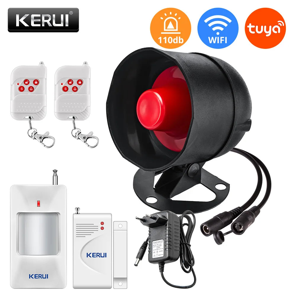 KERUI Tuya Smart WIFI Security Alarm System Kit 110dB Wireless Loud Indoor/Outdoor Siren Horn Home Burglar Motion Door Sensor