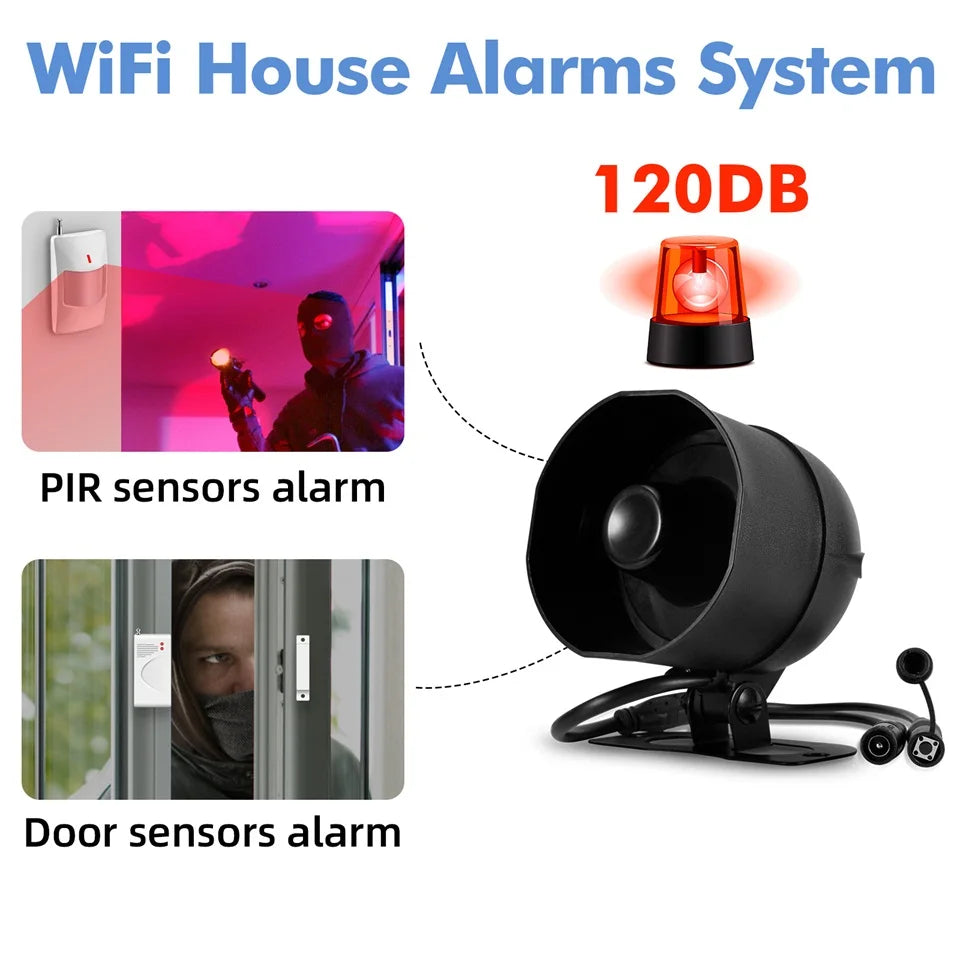 KERUI WiFi Smart Siren Alarm System – 120dB Tuya Home Security Kit with Door Sensor & Motion Sensor, App Control & Alexa/Google Compatible