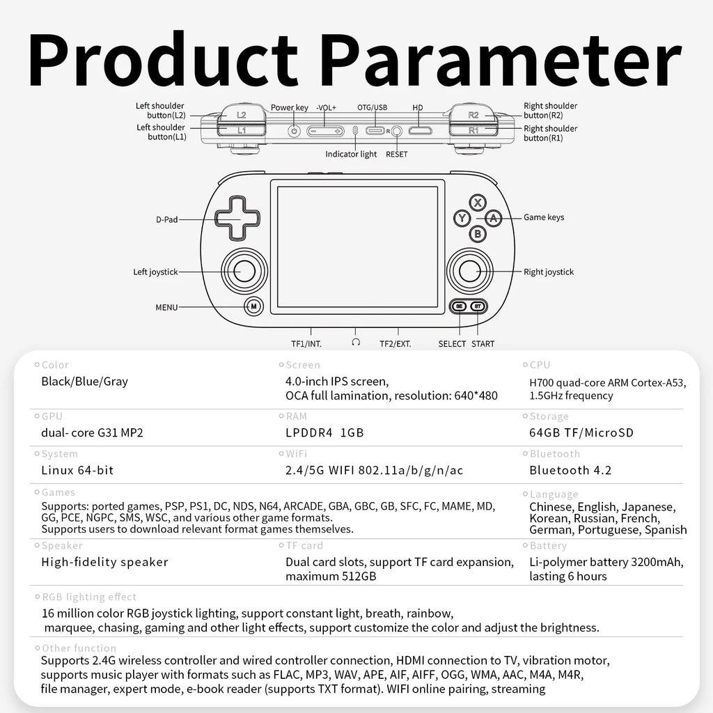 ANBERNIC RG40XX H Retro Handheld Game Console – 4” IPS Screen, 64GB Storage & 5000+ Games