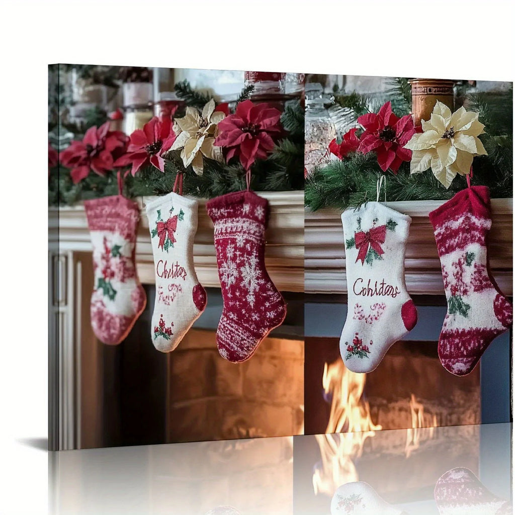 Christmas Decoration Canvas Painting Christmas Stockings Christmas Tree Heater Living Room Bedroom Dining Room Art Decoration