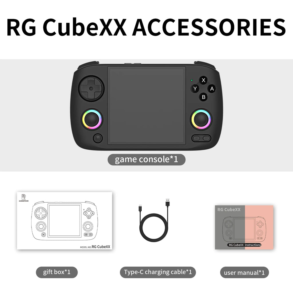 ANBERNIC RG CubeXX Retro Handheld Game Console – 3.95” IPS 720x720, Linux OS, 3800mAh Battery, RGB Joysticks, HD TV Out