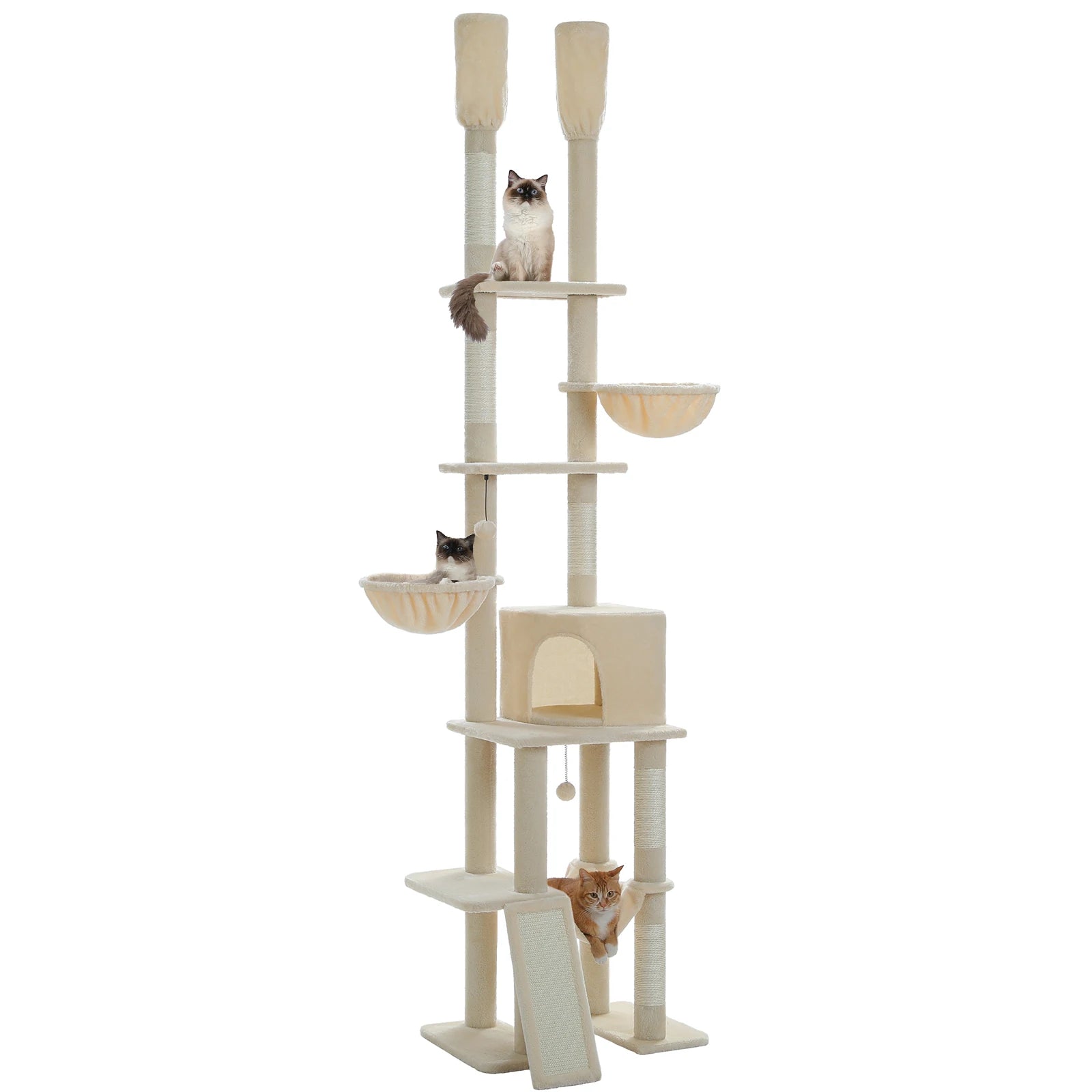 Cactus Floor-to-Ceiling Cat Tree Tower – 7-Tier Adjustable Cat Climbing Tree with Hammocks & Condo
