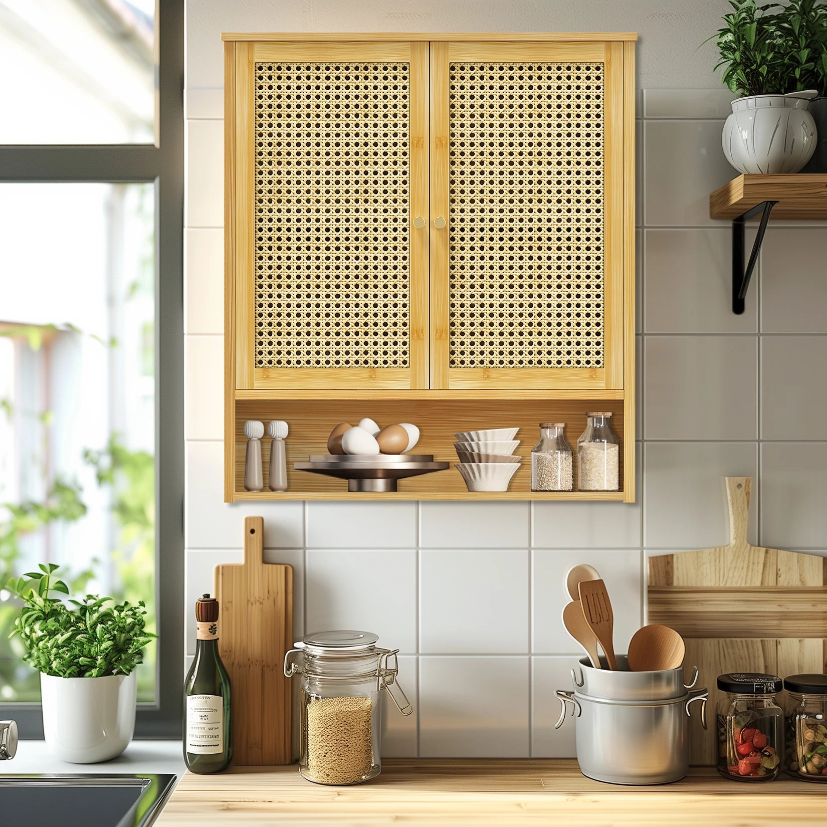 Wall-Mounted Bamboo Bathroom Cabinet & Storage Organizer