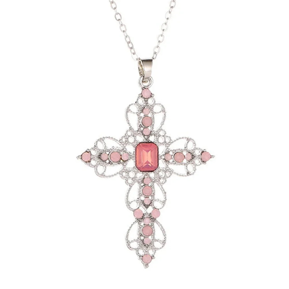 ✨ Gothic Luxe Irregular Zircon Cross Necklace – Bold Y2K Statement Jewelry for Him + Her