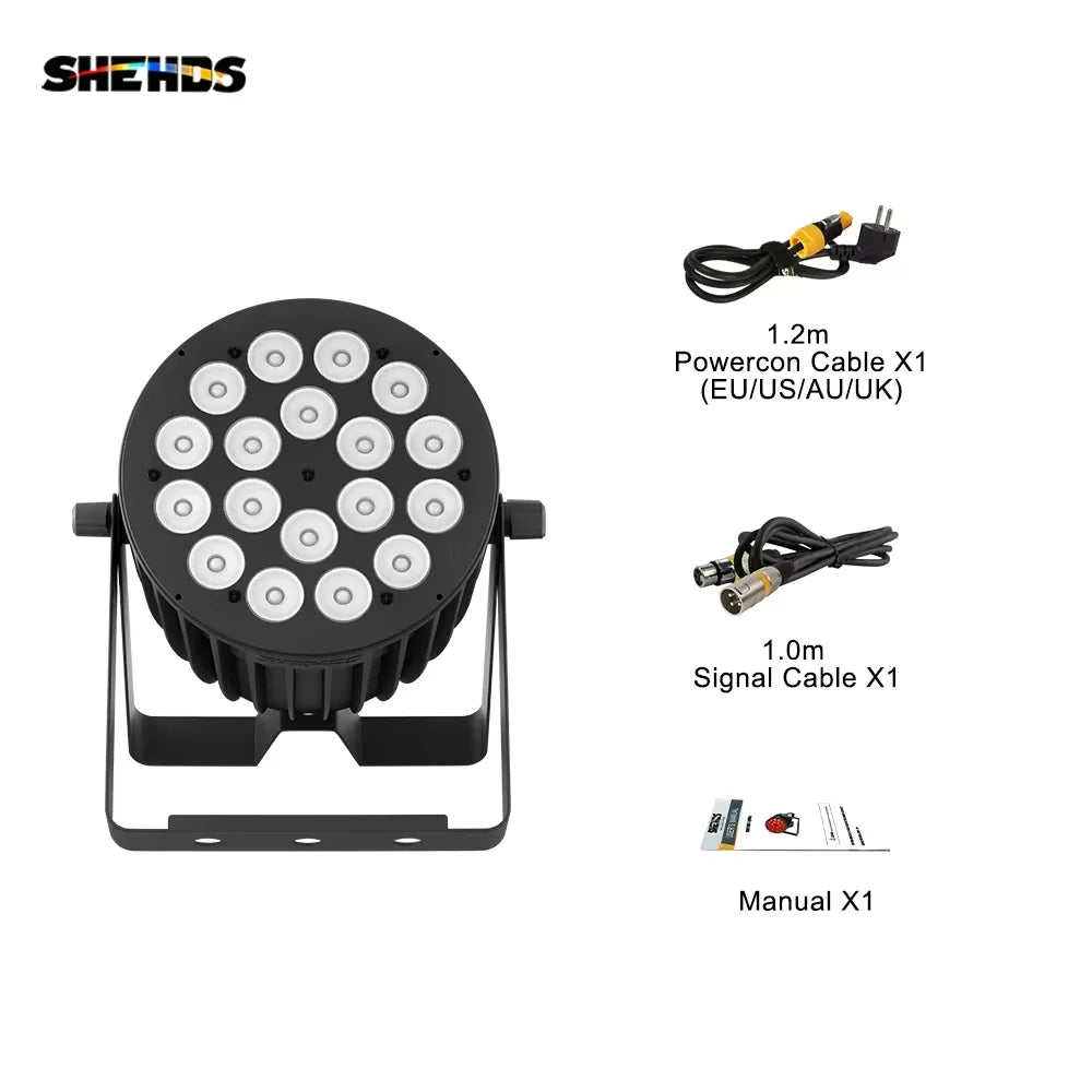 SHEHDS New Version LED 18x18W RGBWA UV 6in1 Par Light Big Aluminum Alloy High Power Even Color Mixing for DJ Bar Disco Wedding