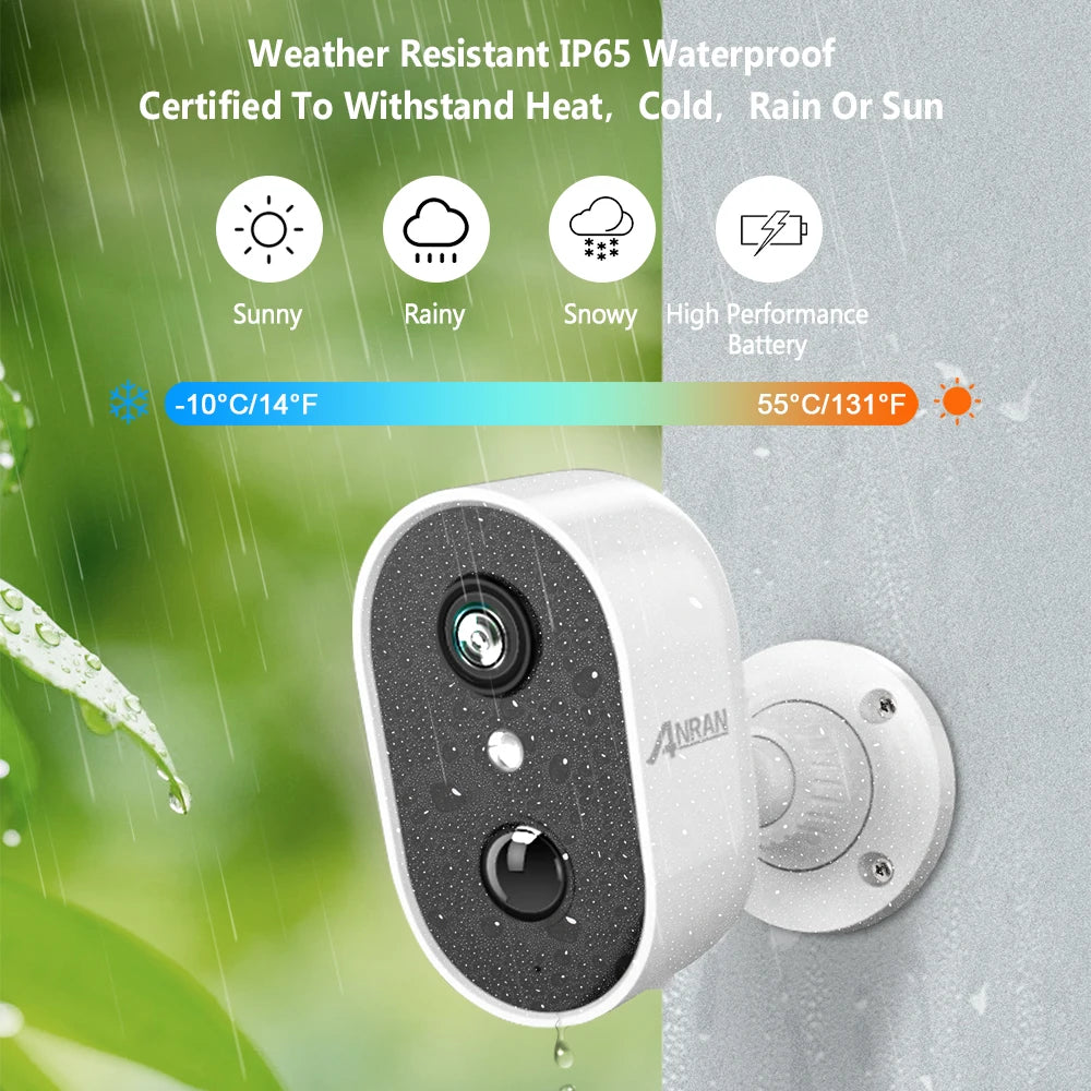 ANRAN C2 2K Rechargeable WiFi Security Camera – Smart PIR Detection, Color Night Vision & IP65 Weatherproof Protection