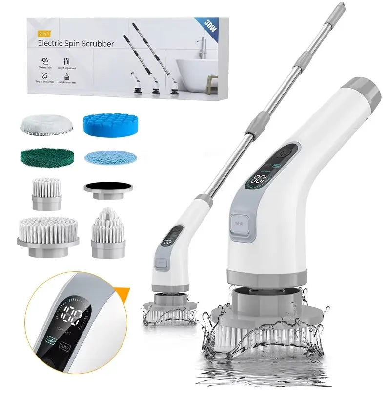 Cordless Electric Cleaning Brush with 7 Attachments - Safe Handheld Shower Scrubber for Bathroom & Kitchen