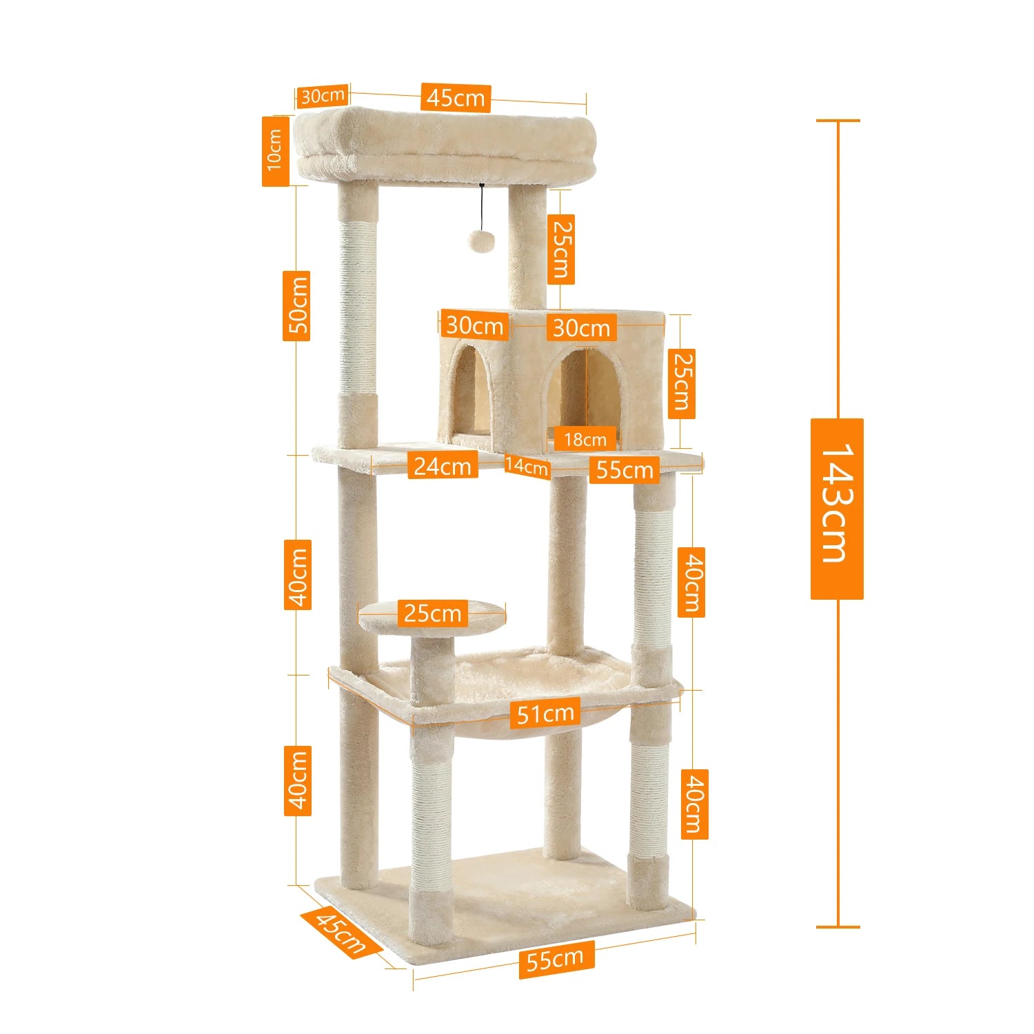 5-Level Cat Tree Tower for Indoor Cats – Large Cat Condo with Hammock & Scratching Posts