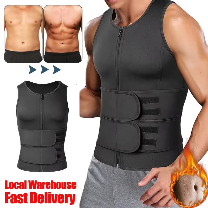 Vensslim Men’s Waist Trainer & Body Shaper Vest – Sauna Sweat Compression Top for Workout & Slimming