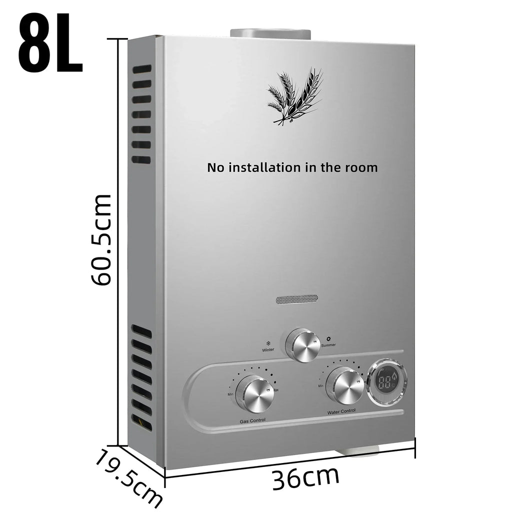 SIHAO LPG Tankless Water Heater 6L–18L, Stainless Steel Instant Propane Gas Water Heater with LED Display for Outdoor, RV, Trailer & Home Use