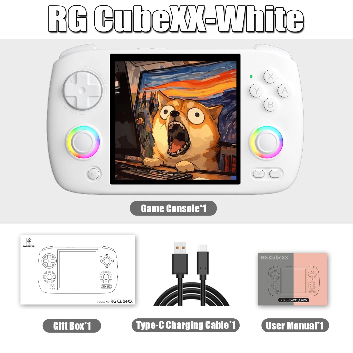 ANBERNIC RG CubeXX Retro Handheld Game Console – 3.95” IPS 720x720, Linux OS, 3800mAh Battery, RGB Joysticks, HD TV Out