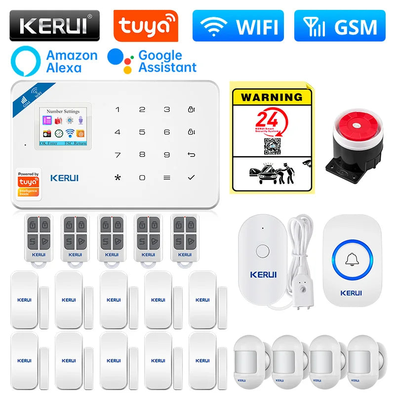 KERUI W181 Alarm Security System with Siren Wireless GSM WiFi Intelligent Home Alarm System with Door Sensor PIR Detector