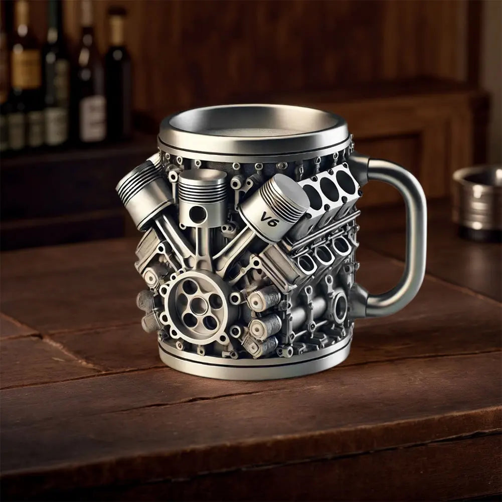 Unique Car Engine Coffee Mug – 3D Engine Design Stainless Steel Tea Cup | 450ml | Perfect Gift for Car Enthusiasts