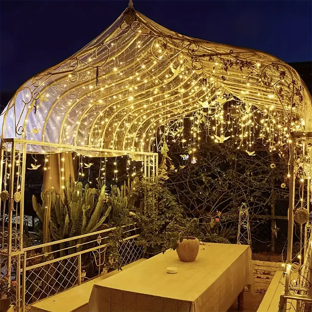 Outdoor Solar Icicle Curtain Lights – Waterproof LED String with 8 Modes for Patio, Garden & Festive Lighting