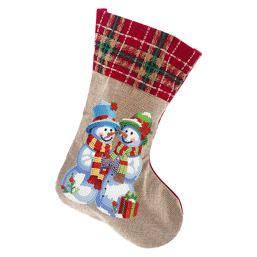 Linen Christmas Stockings Socks Gnome Xmas Snowman DIY Diamond Painting Christmas Hanging Ornament For Holiday Family Party