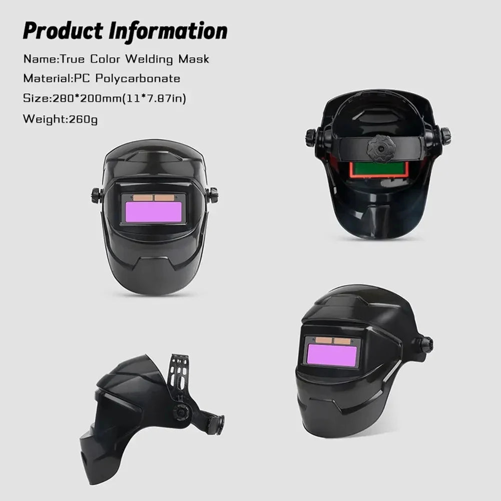 Auto-Darkening Welding Helmet Solar Powered True Color Welding Mask, High-Temperature Resistant Welding Facemask for ARC, MIG, TIG & Grinding