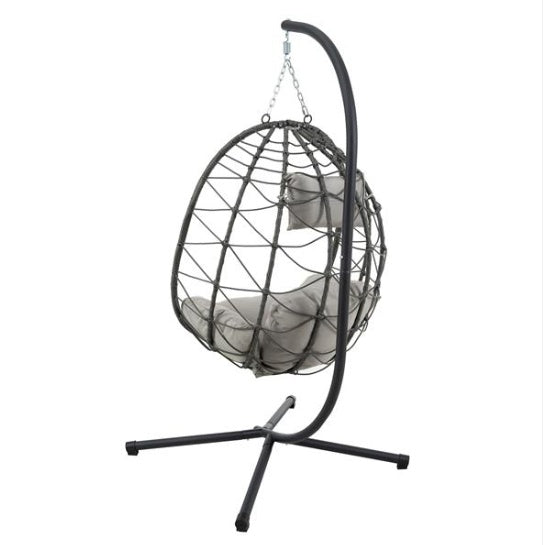 Aesthetic Wicker Egg Chair with Stand – Indoor/Outdoor Hanging Basket Chair with Cushions & Foldable Design
