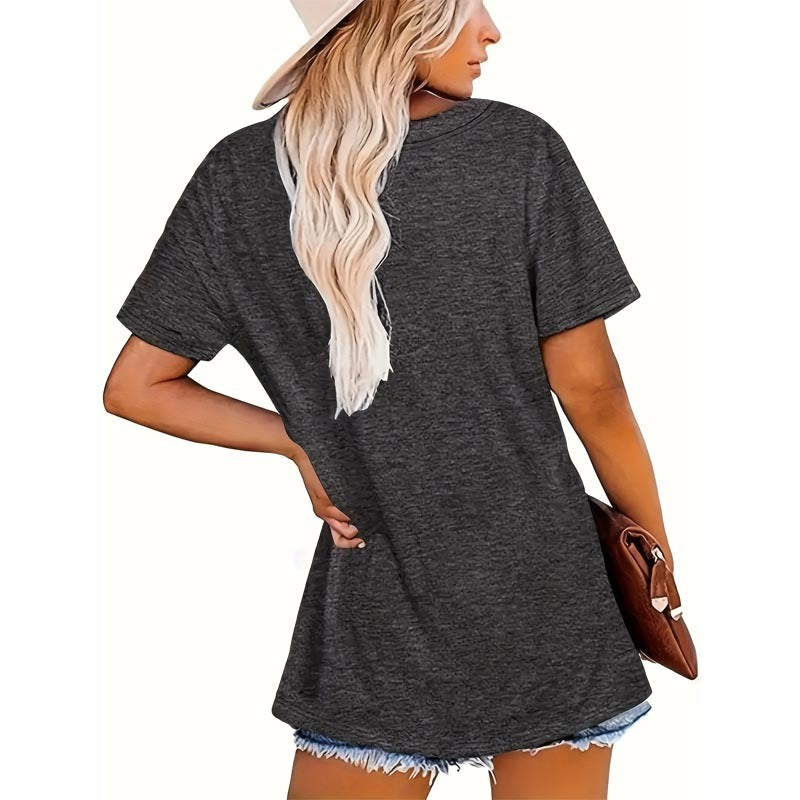 Women's Casual Crew Neck T-Shirt With Guns And Letters Graphic Print Short Sleeve Summer Top