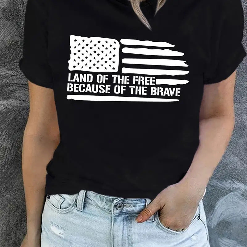 Independence Day Flag Print T Shirt Short Sleeve