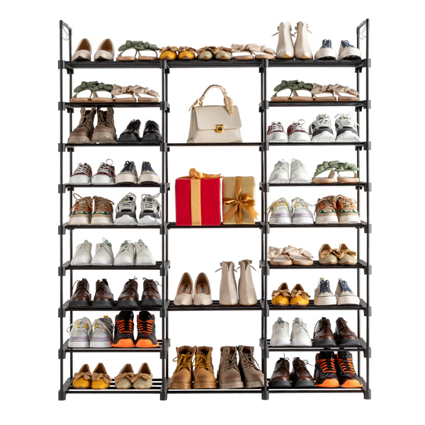 TIMEBAL 9-Tier Shoe Rack Organizer with Hooks – Holds Up to 50 Pairs, Adjustable Height, Durable Metal & Waterproof PP Shelves for Entryway, Closet & Bedroom
