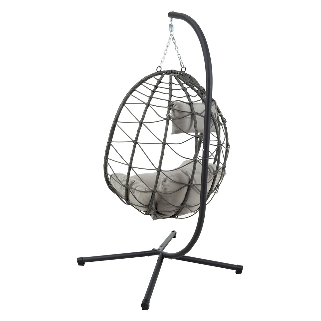 Premium Hanging Egg Chair – Metal Frame, PP Rattan, Indoor/Outdoor Lounge Chair (Dark Grey / Light Grey / Coral Blue)