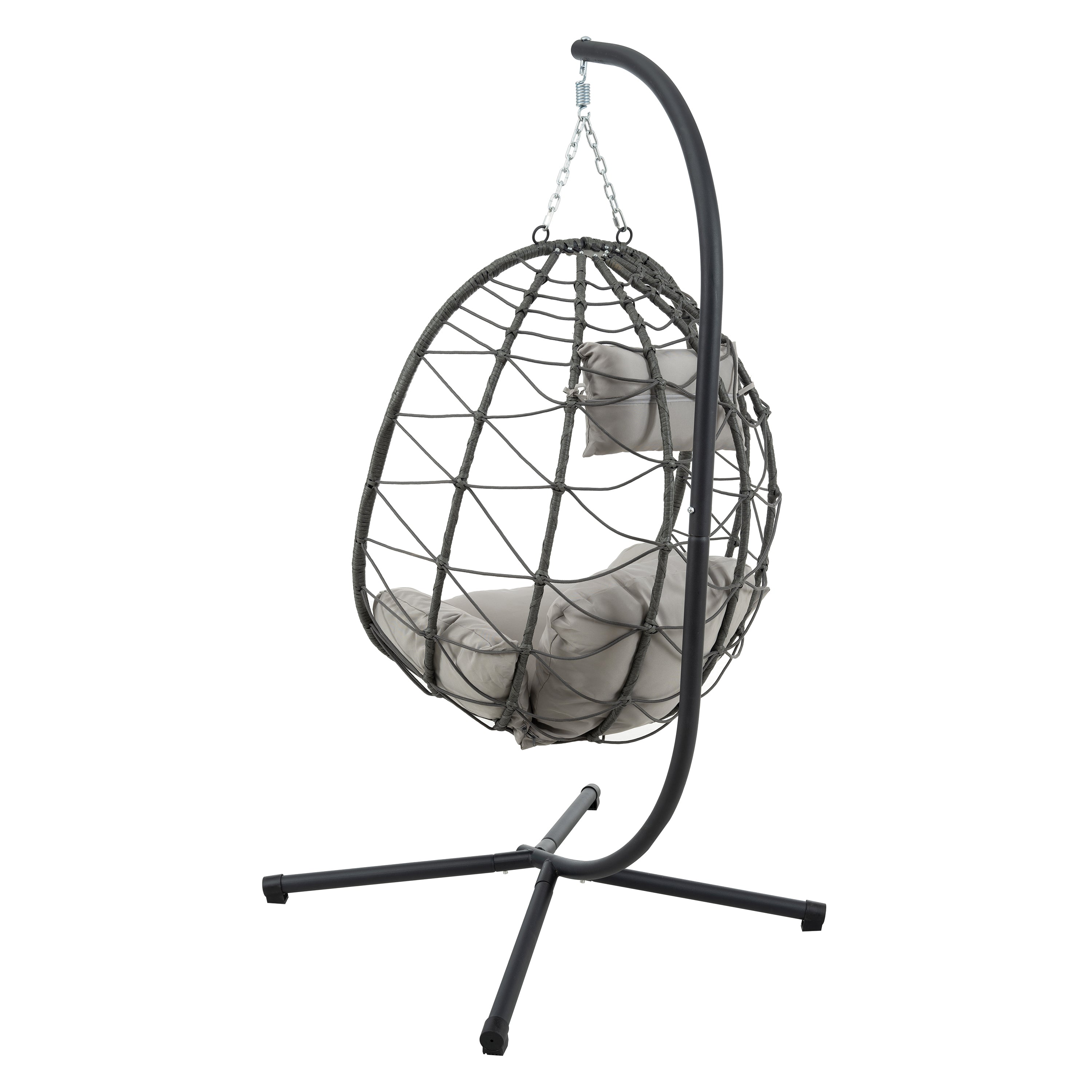 Premium Hanging Egg Chair – Metal Frame, PP Rattan, Indoor/Outdoor Lounge Chair (Dark Grey / Light Grey / Coral Blue)