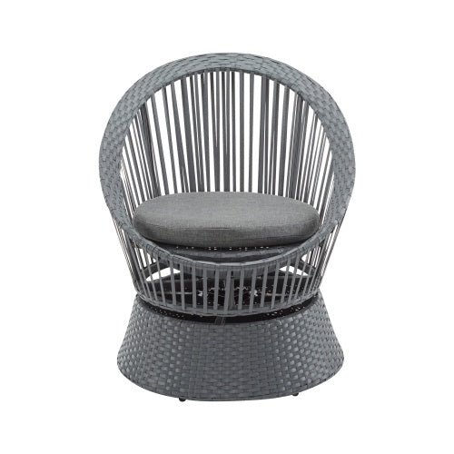 26.7" Modern Gray Wicker Lounge Chair – Round Rattan & Iron Frame Accent Chair for Living Room, Patio, Balcony & Outdoor Relaxation