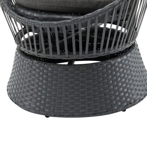 26.7" Modern Gray Wicker Lounge Chair – Round Rattan & Iron Frame Accent Chair for Living Room, Patio, Balcony & Outdoor Relaxation