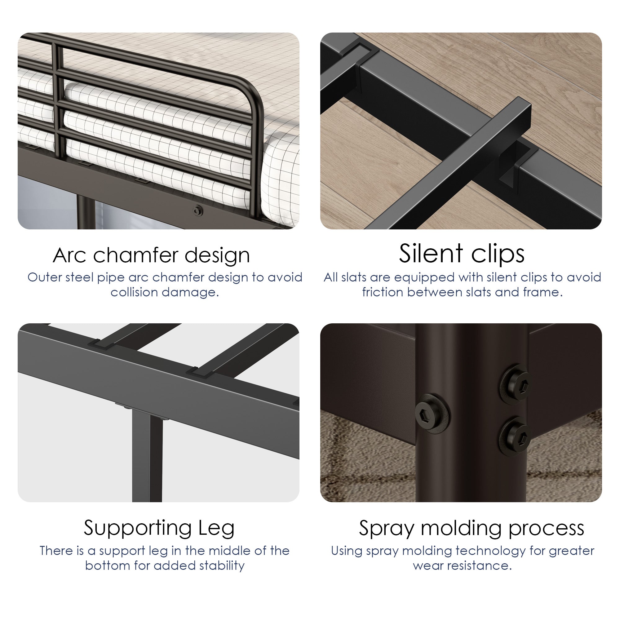 Loft Bunk Bed Twin Over Twin with Ladder & Guardrail – Heavy Duty Metal Frame with Slat Support, No Box Spring Needed | Space-Saving Bedroom & Dorm Furniture, Black