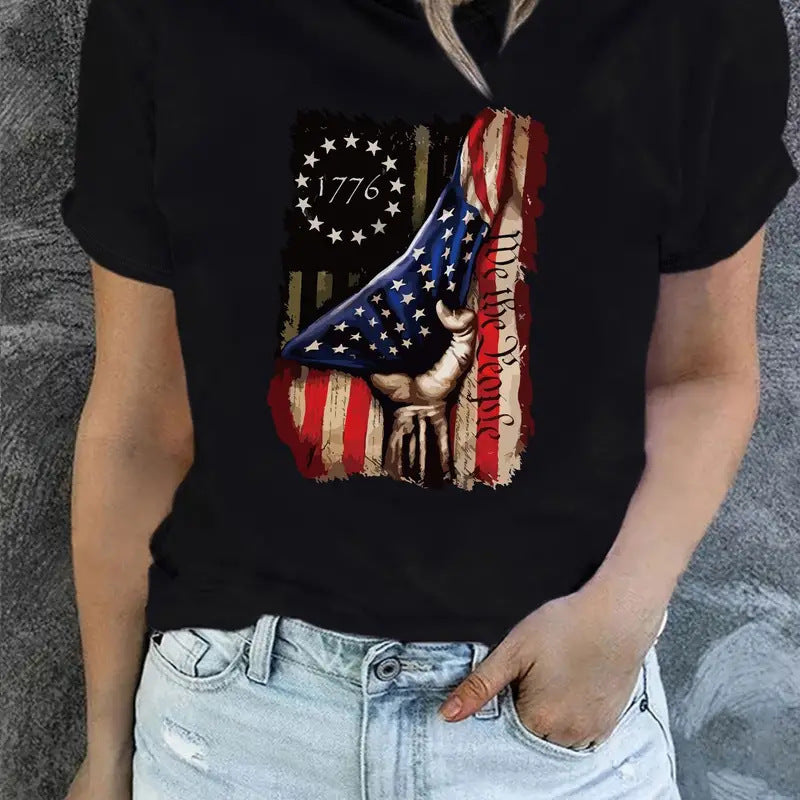 Independence Day Flag Print T Shirt Short Sleeve