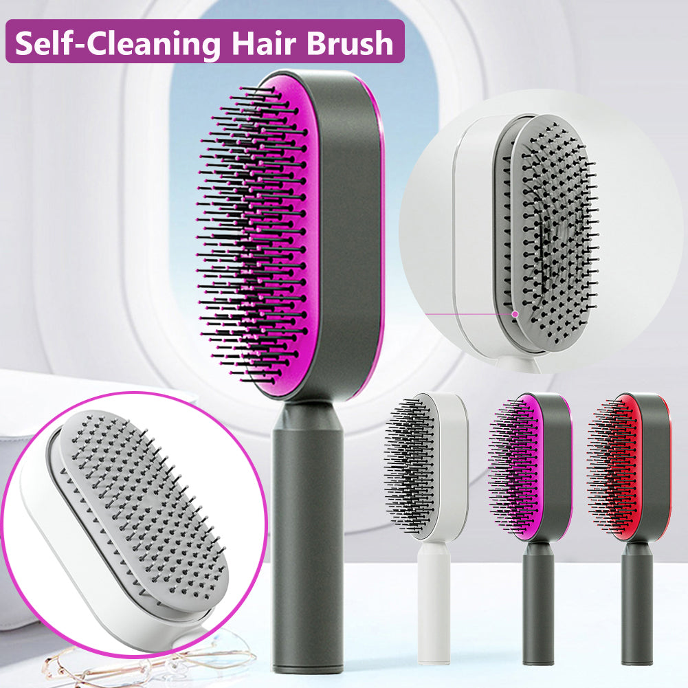✨ Self-Cleaning Anti-Static Hair Brush with Air Cushion Scalp Massage – Tangle-Free & Gentle Detangler ✨