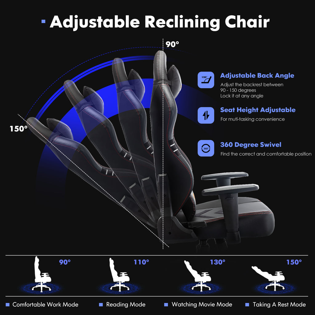 Aesthetic Tall Gaming Chair with Footrest – 350lb Capacity, Ergonomic Racing-Style Computer Chair for Long-Hour Comfort